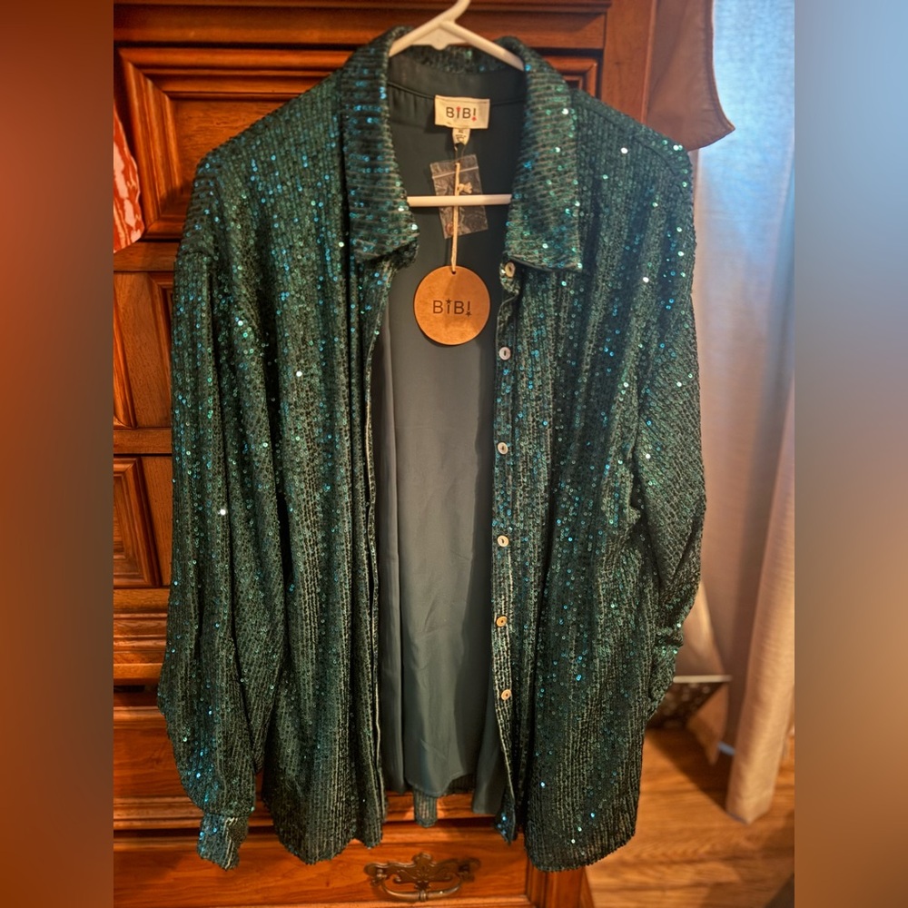Teal/Green sequence button collar shirt